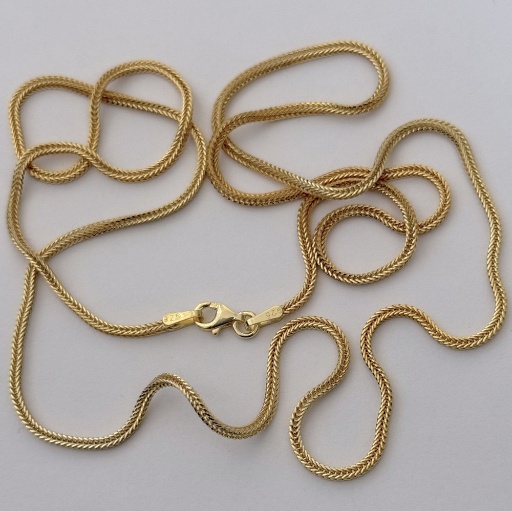 925 Silver 17.75” 2mm braid braided chain necklace 18k yellow gold plated unisex